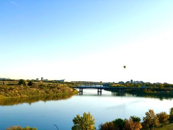 Scenic view of lake against clear sky