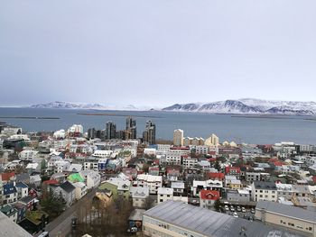 High angle view of sea against clear sky