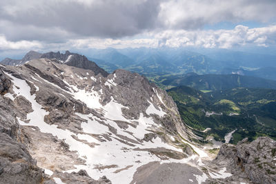 Scenic view of snowcapped mountains against sky