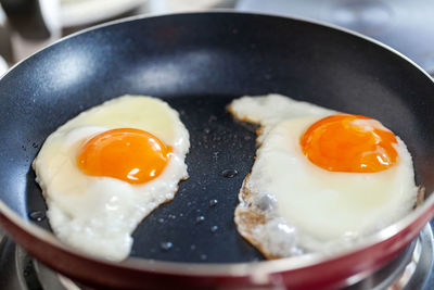 Close-up of breakfast served in pan