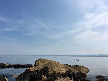 Fishing boat out at sea in filey, east yorkshire, united kingdom