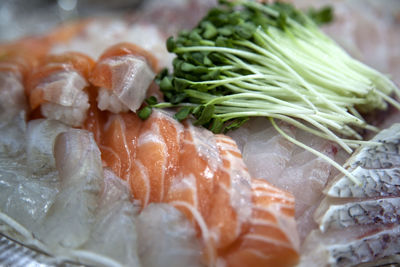 Close-up of sashimi served in plate