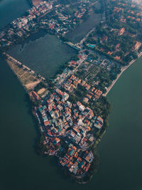 High angle view of cityscape by sea