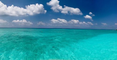 Scenic view of sea against blue sky
