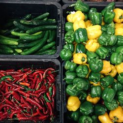 High angle view of vegetables for sale in market