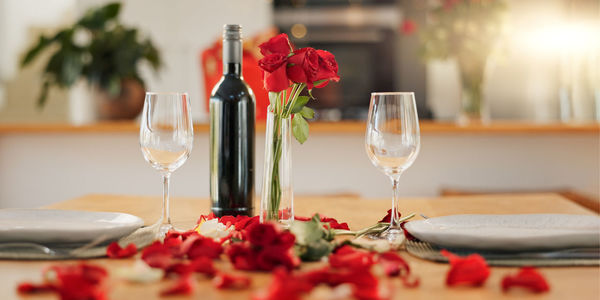 Close-up of wineglass on table