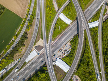 High angle view of highway by road in city