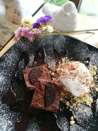 High angle view of ice cream on table