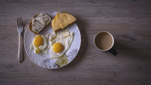 High angle view of breakfast on table