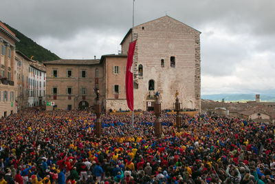View of the famous corsa dei ceri or candle race in gubbio, umbria