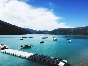 Scenic view of sea against blue sky