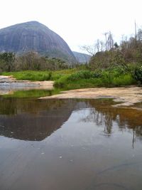 Reflection of mountain in water