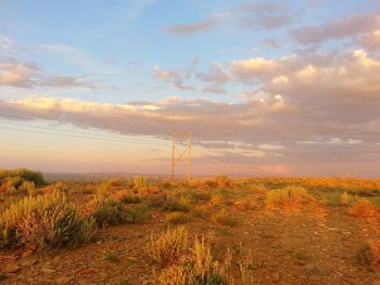 Scenic view of field against cloudy sky