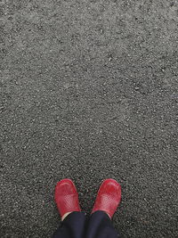 Low section of woman standing on road