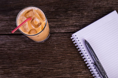 High angle view of coffee on table