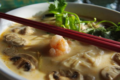 Close-up of tom kha gai soup in bowl