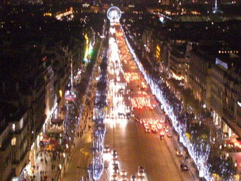 View of illuminated city at night