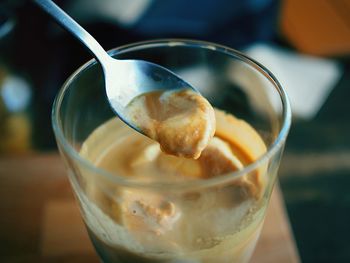 Close-up of drink in glass affogato 