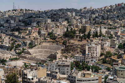 High angle view of buildings in city