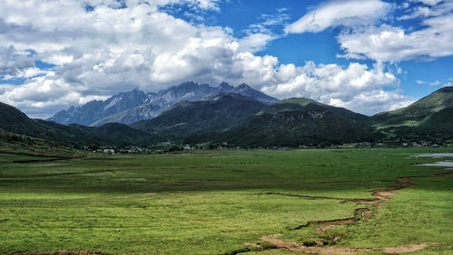 Scenic view of mountains against sky