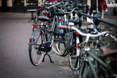 Bicycles parked on footpath