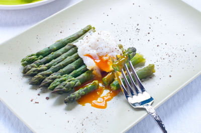 High angle view of food in plate