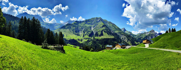 Panoramic view of landscape and mountains against sky