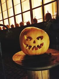 Close-up of pumpkin on table at home