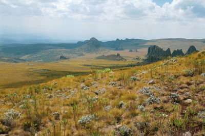 Rock formations against sky at the ol doinyo lesatima dragons teeth in the aberdares, kenya