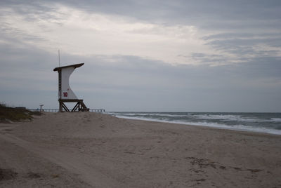 Scenic view of beach against cloudy sky