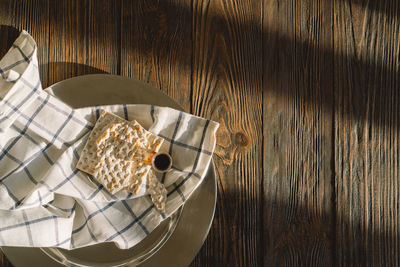 High angle view of cookies on table