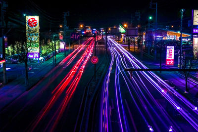 Light trails on road at night