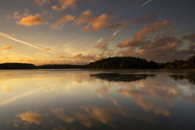 Scenic view of lake against sky during sunset