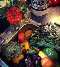 High angle view of vegetables on table