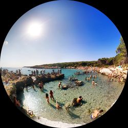 High angle view of people enjoying water