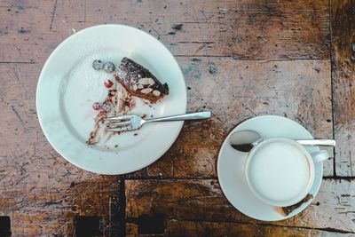 High angle view of breakfast on table