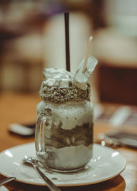 Close-up of drink in glass on table