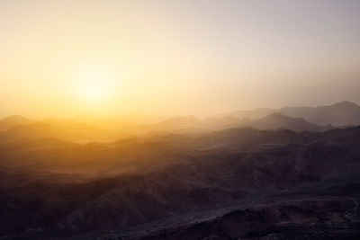 Egyptian mountains and  view from mount sinai with sunrise. holly land of egypt.