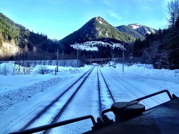 Scenic view of snow covered mountains