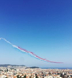 Aerial view of vapor trails in sky