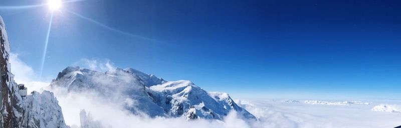 Panoramic view of snowcapped mountains against sky