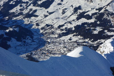 Aerial view of snow covered landscape