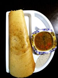 High angle view of meal served on table