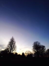 Silhouette of bare tree against sunset sky