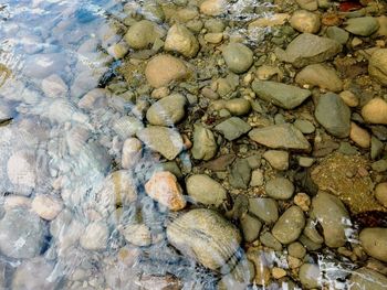 High angle view of stones in sea