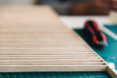 Close-up of wood on table