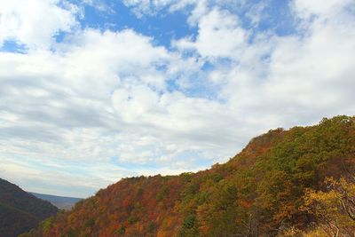 Scenic view of mountains against cloudy sky