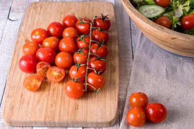 High angle view of tomatoes on table
