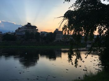 Reflection of buildings in lake