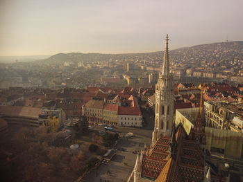 Panoramic view from above on landmarks of budapest at summer sunset, hungary